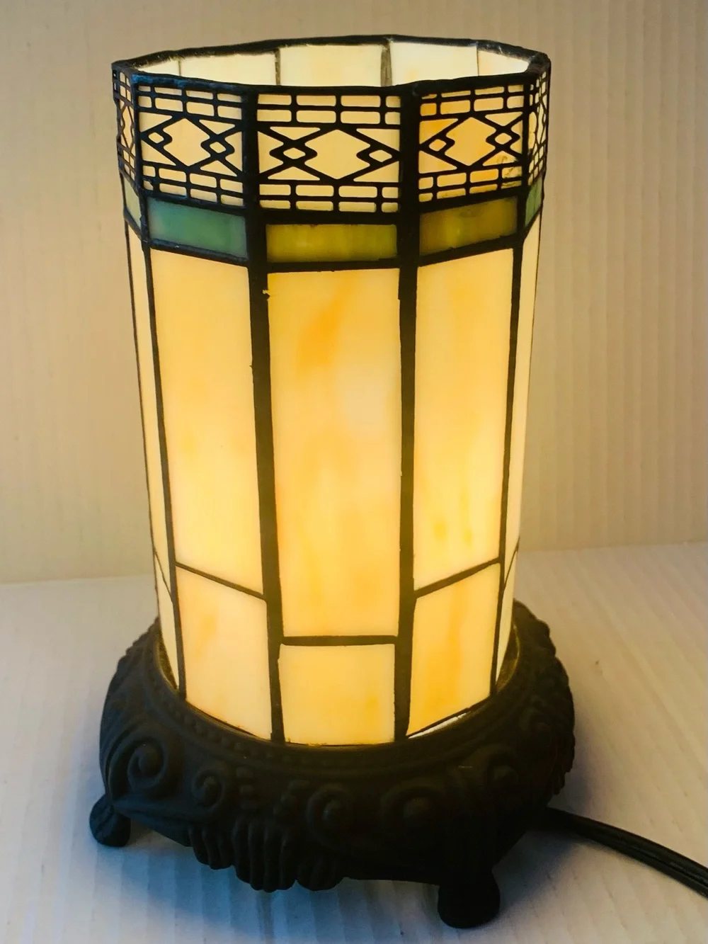 Tiffany Style Stained Glass Cylinder Table Lamp Geometric Pattern 8